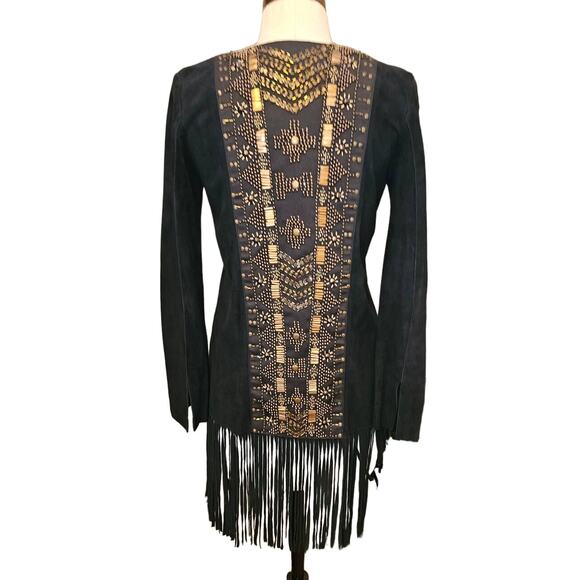 New Free People CLEOBELLA Taylor Jacket $739 Black FRINGED Embellished SUEDE - Picture 9 of 11